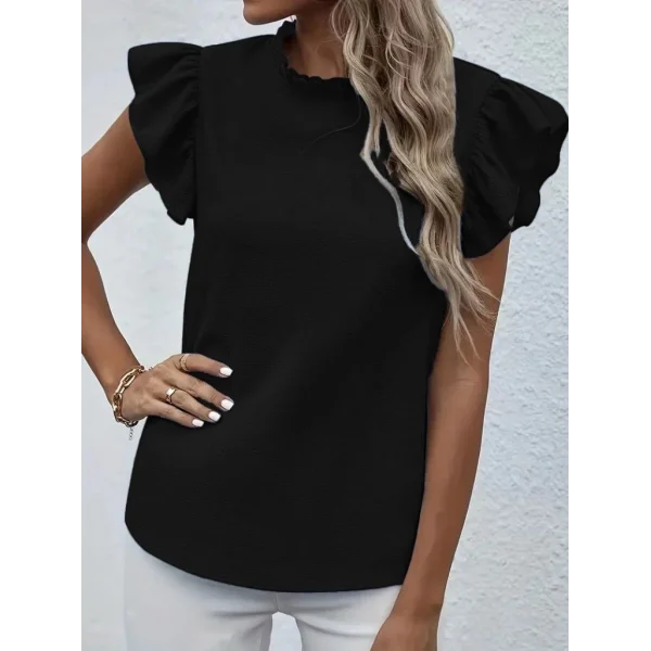 Kadın Kısa Kollu Fırfır Yakalı Bürümcük Bluz