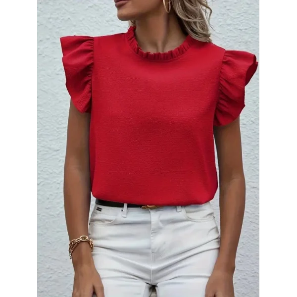 Kadın Kısa Kollu Fırfır Yakalı Bürümcük Bluz