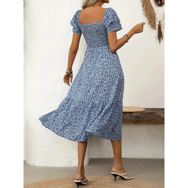 Kadın Kısa Kollu Gipe Detaylı Desenli Midi Süprem Elbise