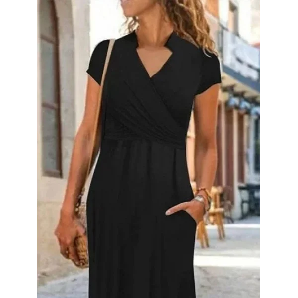 Kadın Kısa Kollu Hakim V Yaka Viskon Elbise