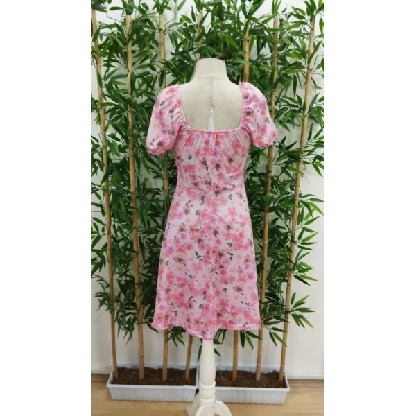 Kadın Kısa Kollu ini çiçek Baskılı Bağcık Detay üprem idi Boy Elbise