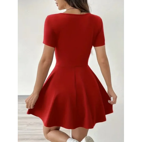 Kadın Kısa Kollu Kare Yaka Short Detaylı Cepli Dalgıç Elbise