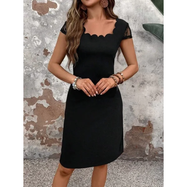 Kadın Kısa Kollu Kare Yakalı Ithal Krep Elbise