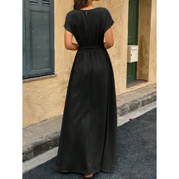 Kadın Kısa Kollu Kayık Yaka Beli Kuşaklı Aerobin Elbise