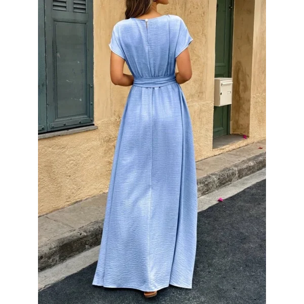 Kadın Kısa Kollu Kayık Yaka Beli Kuşaklı Aerobin Elbise