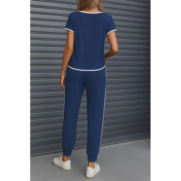 Kadın Kısa Kollu Kayık Yaka Viskon Iki Iplik Bluz Ve Bağcıklı Pantolon Ikili Takım