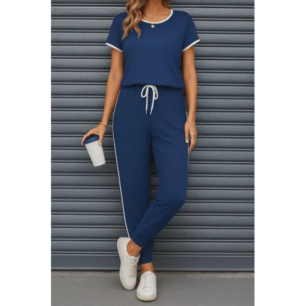 Kadın Kısa Kollu Kayık Yaka Viskon Iki Iplik Bluz Ve Bağcıklı Pantolon Ikili Takım