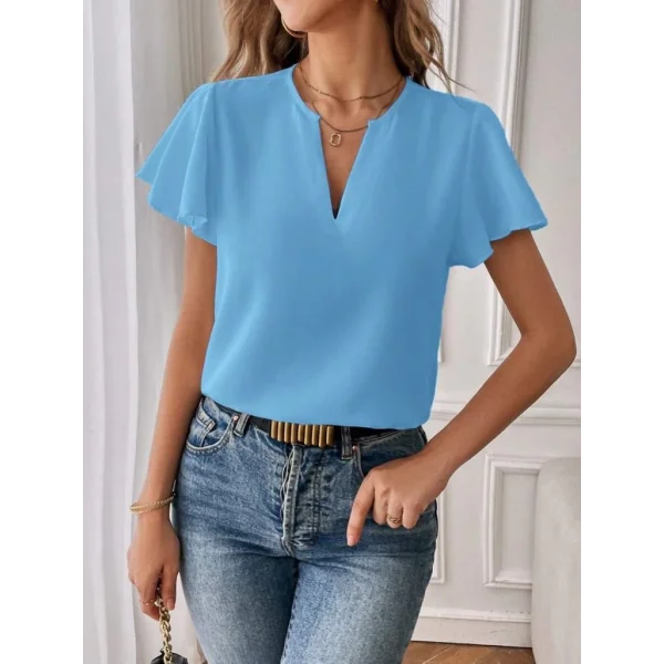 Kadın Kısa Kollu Kelebek Kollu V Yakalı Sandy Bluz