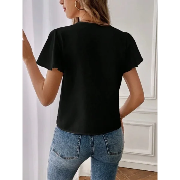 Kadın Kısa Kollu Kelebek Kollu V Yakalı Sandy Bluz