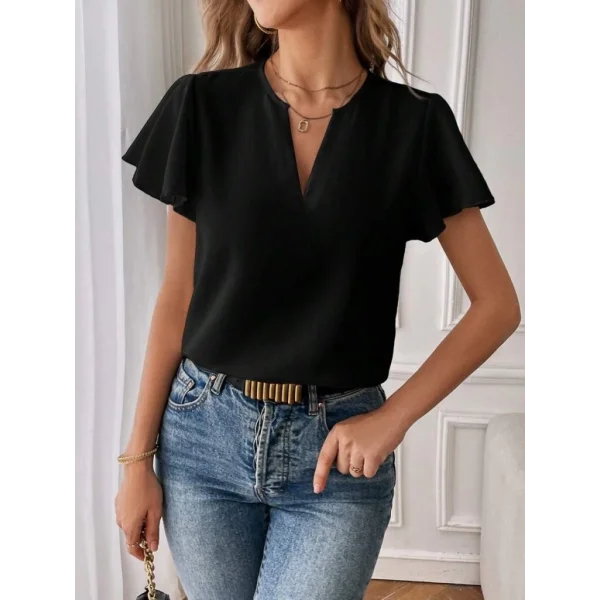 Kadın Kısa Kollu Kelebek Kollu V Yakalı Sandy Bluz
