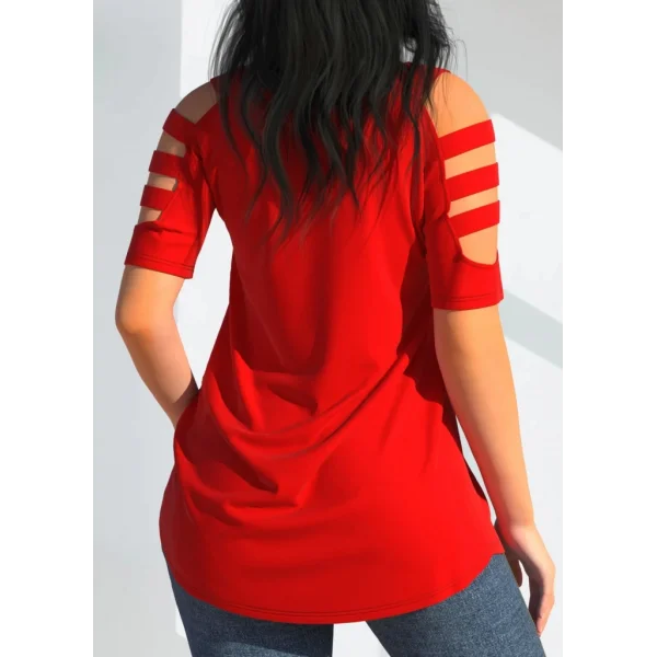 Kadın Kısa Kollu Kollar şerit Detay V Yaka Viskon Bluz