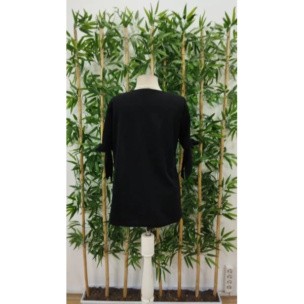 Kadın Kısa Kollu Kollardan Bağlamalı önden Asimetrik Kesim çift Renk Detaylı Düğmeli Ithal Krep Bluz