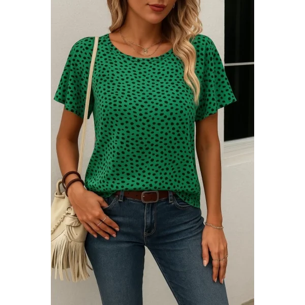 Kadın Kısa Kollu Kolları Volanlı Baskılı Süprem Bluz