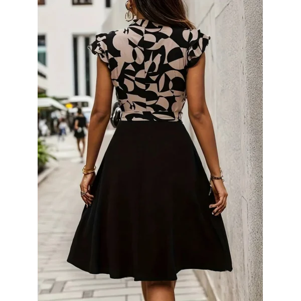 Kadın Kısa Kollu Kolu Fırfır Detay Mini Kuşaklı Kloş Krep Elbise