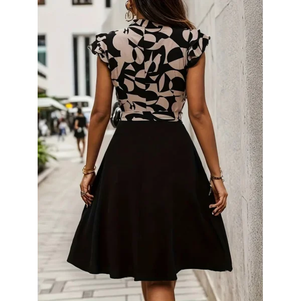 Kadın Kısa Kollu Kolu Fırfır Detay Mini Kuşaklı Kloş Krep Elbise