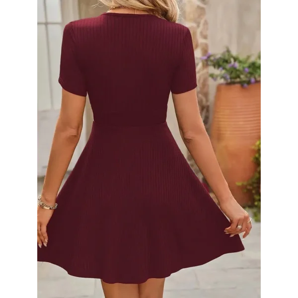 Kadın Kısa Kollu Kruvaze Yaka A Kesim Kalın Fitilli Kaşkorse Elbise