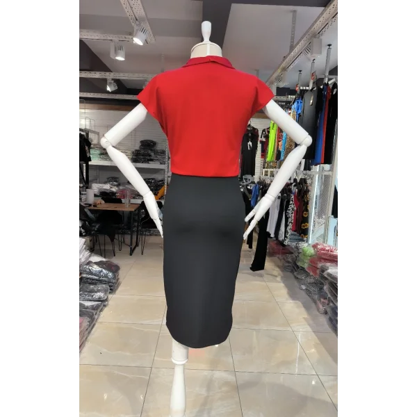 Kadın Kısa Kollu Kruvaze Yaka Krep Elbise (Kemersiz)