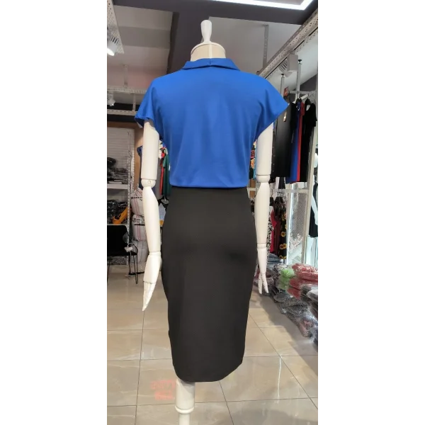 Kadın Kısa Kollu Kruvaze Yaka Krep Elbise (Kemersiz)