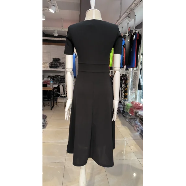 Kadın Kısa Kollu Kruvaze Yaka Kuşak Ve Toka Detay Krep Elbise