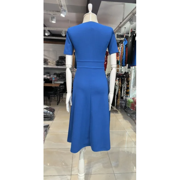 Kadın Kısa Kollu Kruvaze Yaka Kuşak Ve Toka Detay Krep Elbise