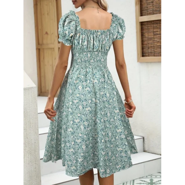 Kadın Kısa Kollu Kruvaze Yaka Lastikli Belden Gipeli çiçek Desenli Suprem Elbise