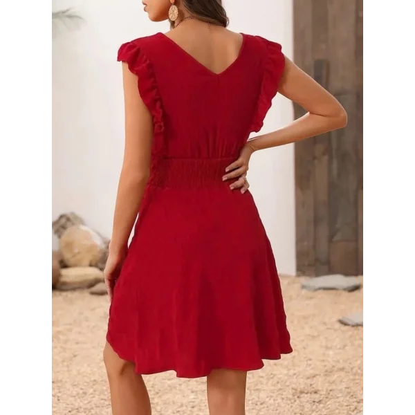 Kadın Kısa Kollu Kruvaze Yakalı Beli Lastikli Aerobin Elbise