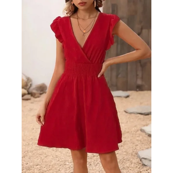 Kadın Kısa Kollu Kruvaze Yakalı Beli Lastikli Aerobin Elbise