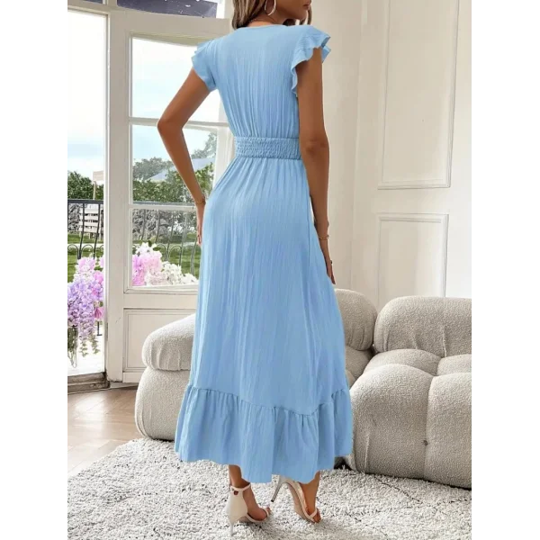 Kadın Kısa Kollu Kruvaze Yakalı Beli Lastikli Müslim Elbise