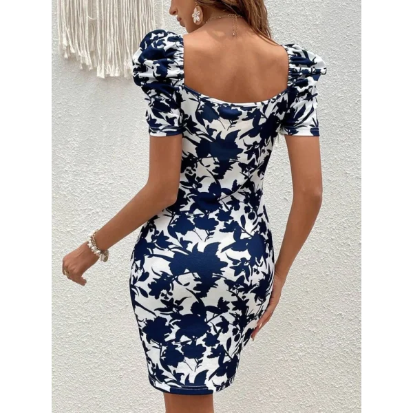 Kadın Kısa Kollu Kruvaze Yakalı çiçek Baskılı Süprem Elbise