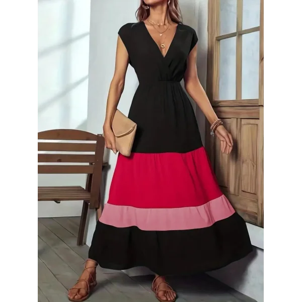 Kadın Kısa Kollu Kruvaze Yakalı çok Renkli Aerobin Elbise