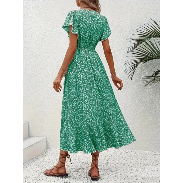 Kadın Kısa Kollu Kruvaze Yakalı Desenli Süprem Elbise