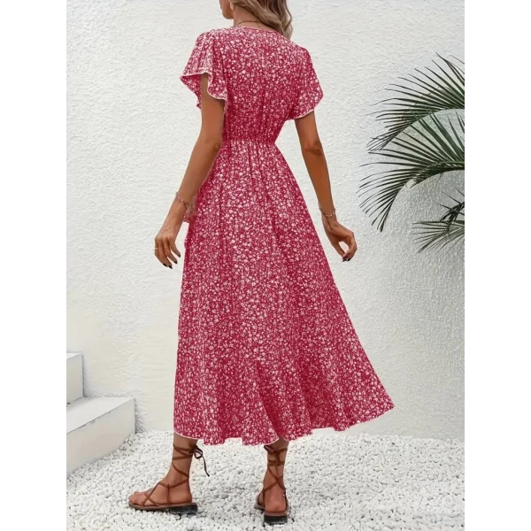 Kadın Kısa Kollu Kruvaze Yakalı Desenli Süprem Elbise