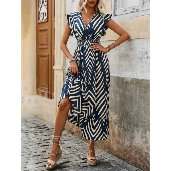 Kadın Kısa Kollu Kruvaze Yakalı Fırfırlı Süprem Elbise