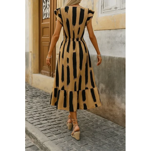 Kadın Kısa Kollu Kruvaze Yakalı Fırfırlı Süprem Elbise