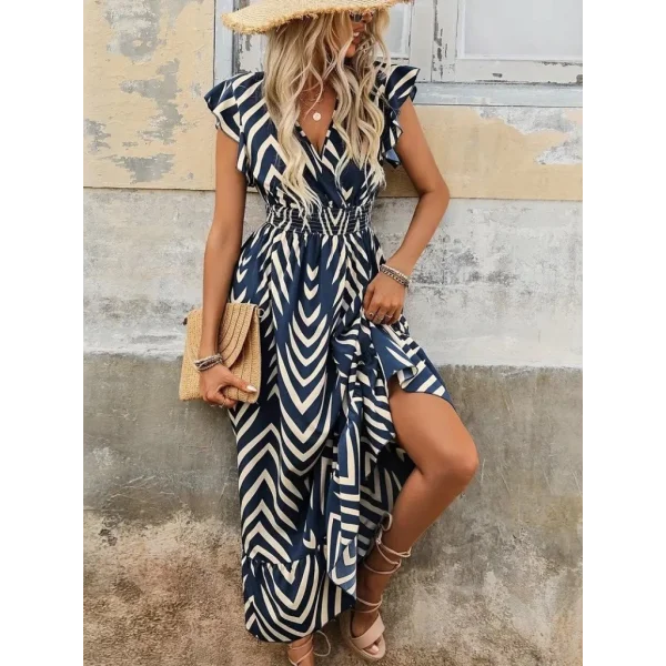 Kadın Kısa Kollu Kruvaze Yakalı Fırfırlı Süprem Elbise