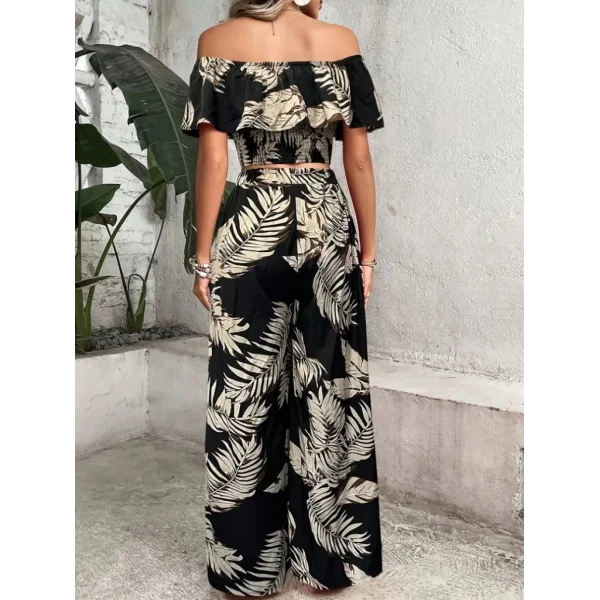 Kadın Kısa Kollu Madonna Fırfır Yaka Crop Süprem Bluz Ve Pantolon Ikili Takım