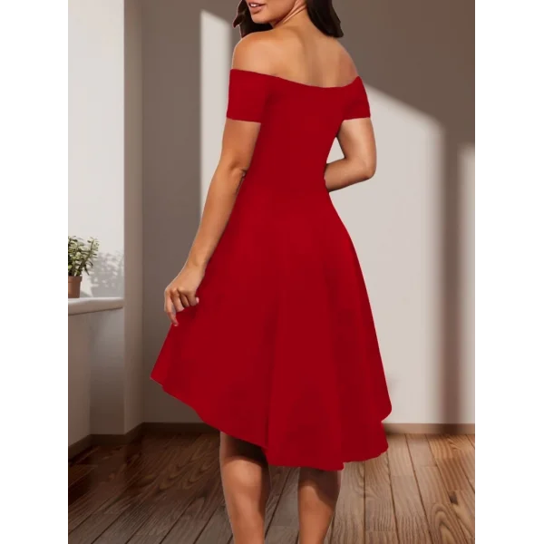 Kadın Kısa Kollu Madonna Yaka önü Kısa Arkası Uzun Ithal Krep Elbise