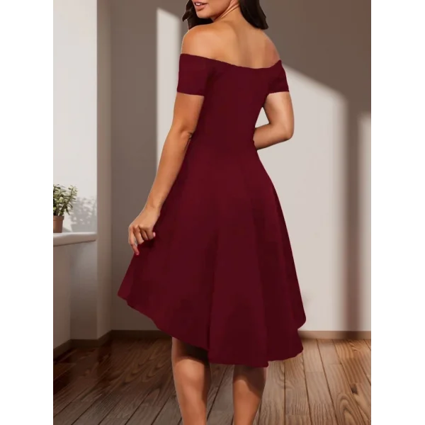 Kadın Kısa Kollu Madonna Yaka önü Kısa Arkası Uzun Ithal Krep Elbise