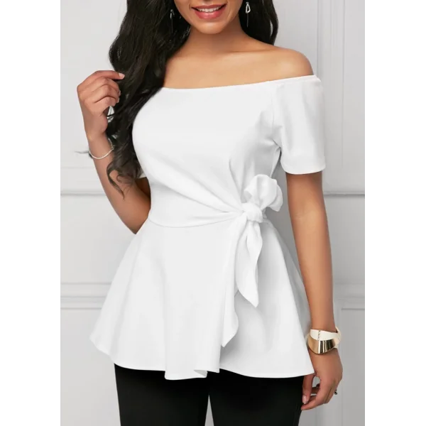 Kadın Kısa Kollu Madonna Yaka Yandan Bağlamalı Ithal Krep Bluz