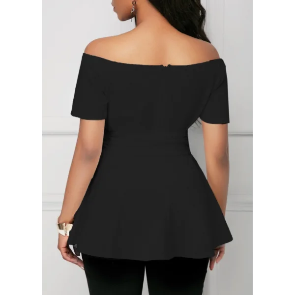 Kadın Kısa Kollu Madonna Yaka Yandan Bağlamalı Ithal Krep Bluz