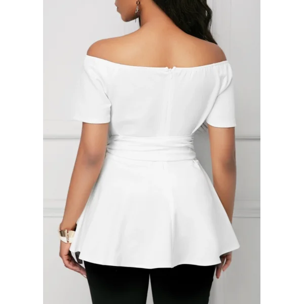 Kadın Kısa Kollu Madonna Yaka Yandan Bağlamalı Ithal Krep Bluz