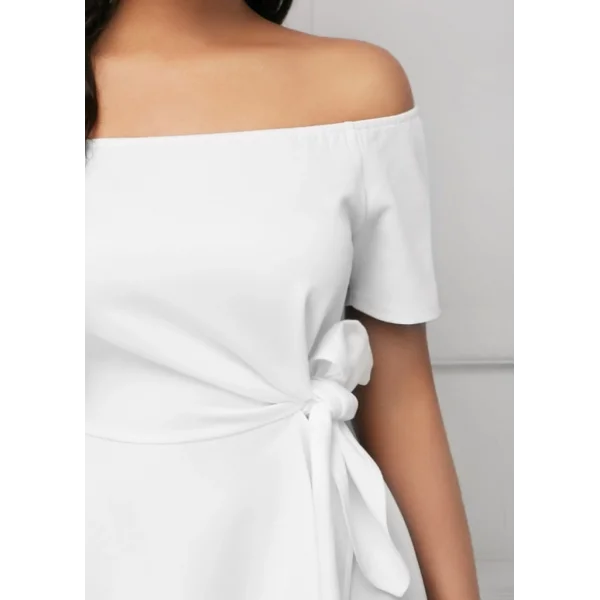 Kadın Kısa Kollu Madonna Yaka Yandan Bağlamalı Ithal Krep Bluz