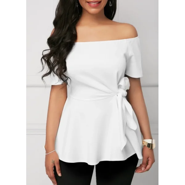 Kadın Kısa Kollu Madonna Yaka Yandan Bağlamalı Ithal Krep Bluz