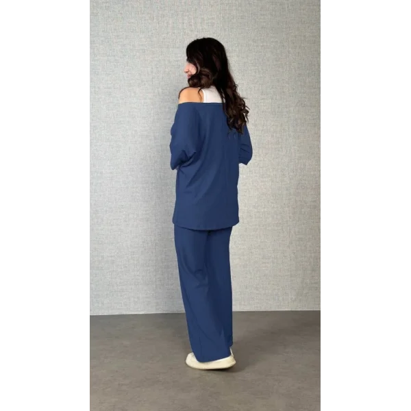 Kadın Kısa Kollu Omuzlardan Açık Yarasa Kollu Bürümcük Bluz Ve Pantolon Ve Viskon Atlet