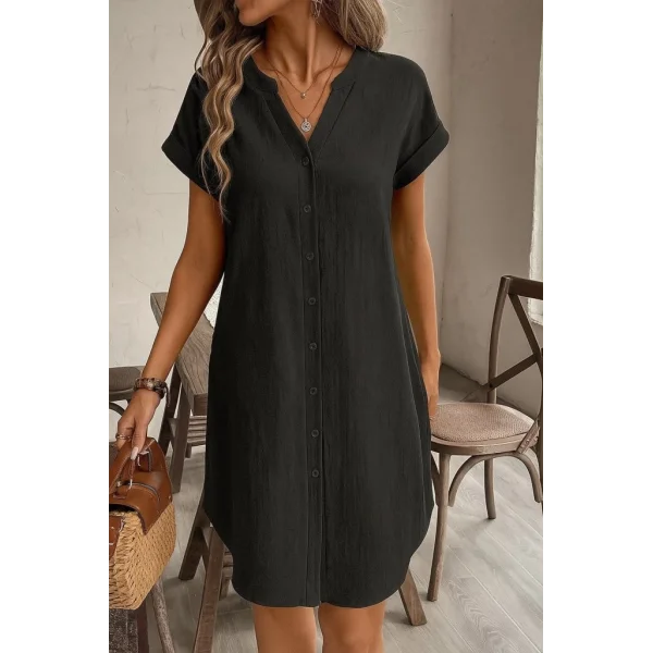 Kadın Kısa Kollu önden Düğmeli Ithal Keten Elbise