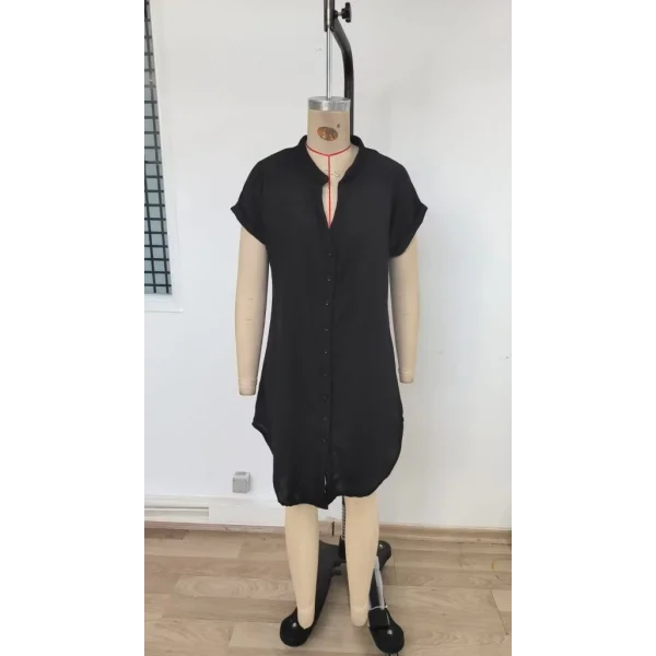 Kadın Kısa Kollu önden Düğmeli Ithal Keten Elbise