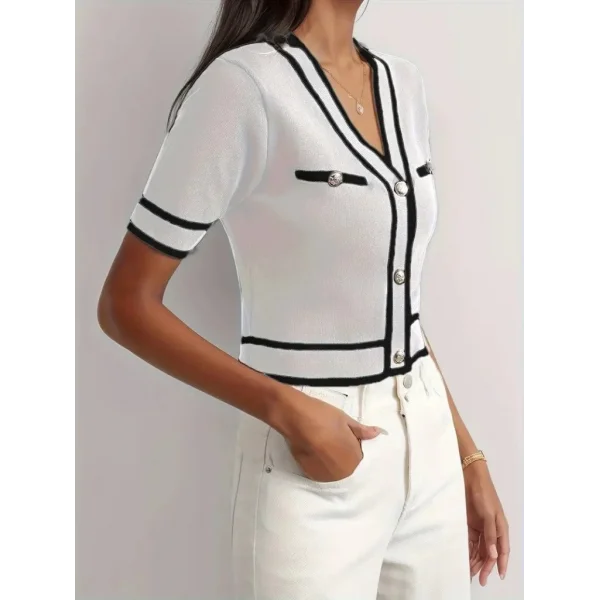 Kadın Kısa Kollu önden Düğmeli Triko Bluz