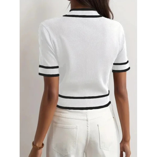 Kadın Kısa Kollu önden Düğmeli Triko Bluz