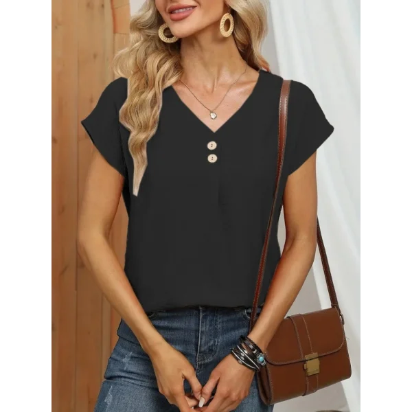 Kadın Kısa Kollu önü Düğmeli V Yaka Aerobin Bluz
