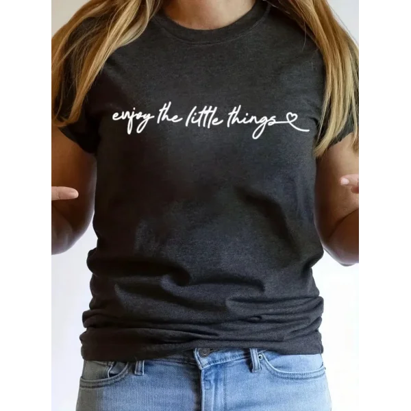 Kadın Kısa Kollu önü Yazı Baskılı Basic Süprem Bluz